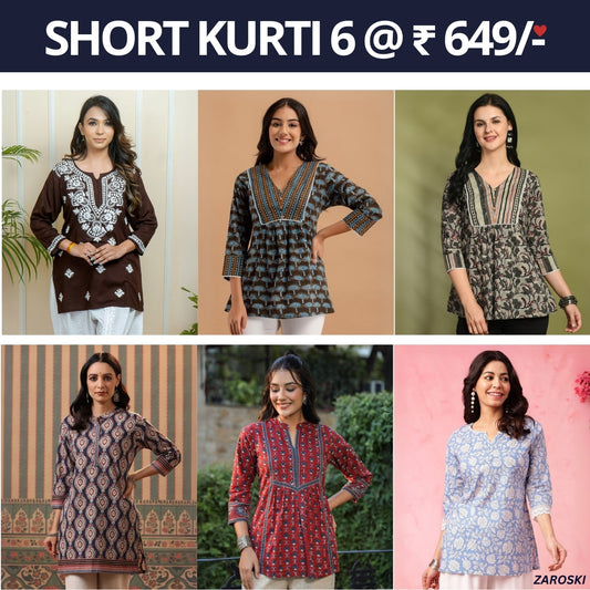 6 Pack Short Kurtis | Perfect For Summer| 3/4 Sleeve | C-106