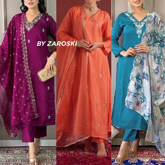 Elegant 3-Piece Women Kurti Set with Dupatta Combo Pack – Stylish, Comfortable & Versatile Ethnic Wear | KS-06