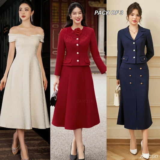 Pack of 3 Fashionable High-Low Hem Western Dress for Evening Celebrations | WD -06