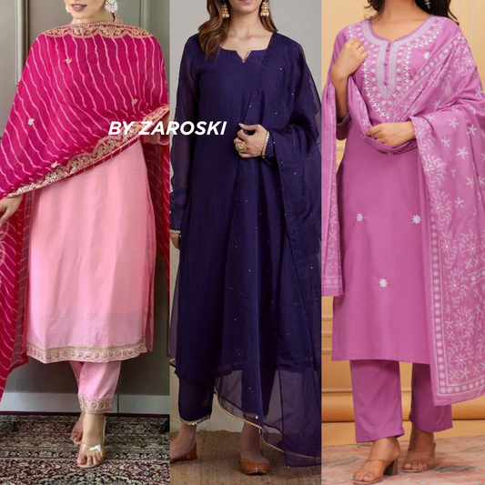 Elegant 3-Piece Women Kurti Set with Dupatta Combo Pack – Stylish, Comfortable & Versatile Ethnic Wear | KS-07