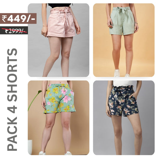 Pack Of 4 | Modern Llifestyles Regular Fit Cotton Shorts for Women | C-097