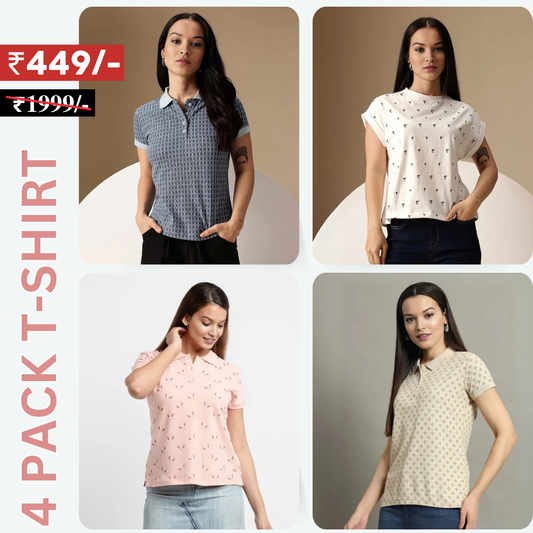 4 Combo Women T-Shirts | Stylish, Comfortable, and Versatile Wardrobe Essentials (TSN-07)
