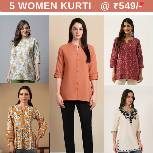 5 Pack Short Kurtis | Perfect For Summer| 3/4 Sleeve | (SK-07)