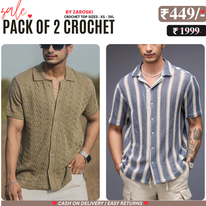 2-Pack Men’s Crochet Shirts | Lightweight and Trendy | CR-07