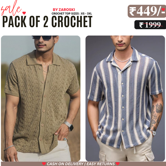 2-Pack Men’s Crochet Shirts | Lightweight and Trendy | CR-07
