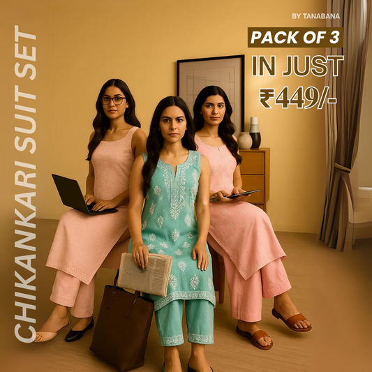 Pack of 3 |Chikankari Suit Sets with Dupatta | Traditional Ethnic Wear for Women | CSC-07