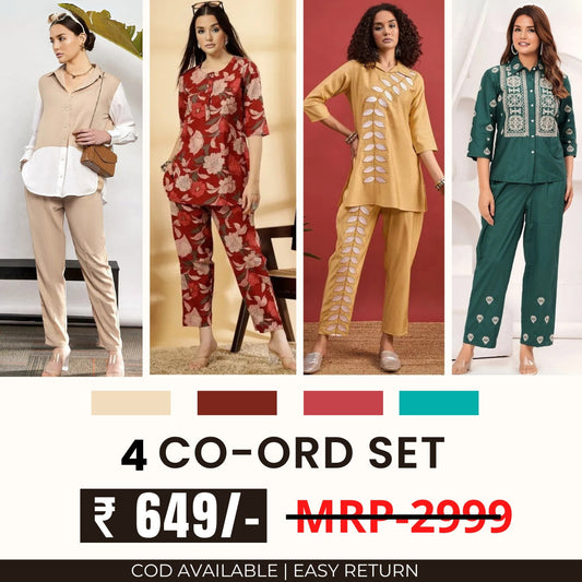 Stylish & Versatile 4 Co-ord Set Combo for Women| CO-33
