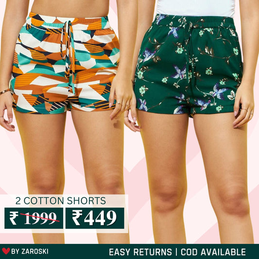 Gorgeous Regular Fit Cotton Shorts for Women | Pack Of 2 | C-017