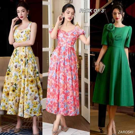 Pack of 3 Fashionable High-Low Hem Western Dress for Evening Celebrations | WD -07