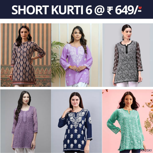 6 Pack Short Kurtis | Perfect For Summer| 3/4 Sleeve | C-107