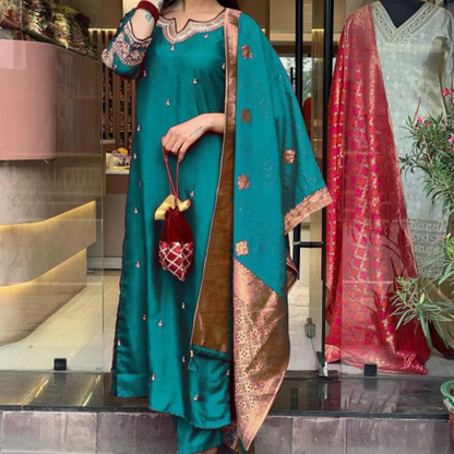 Pack of 3 | Elegant Silk Suit Set for Women | Festive & Party Wear |  SS-03