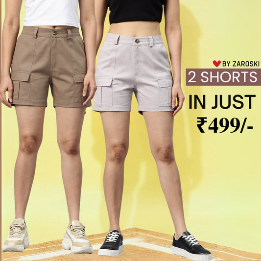 Gorgeous Regular Fit Cotton Shorts for Women | Pack Of 2 | C-028