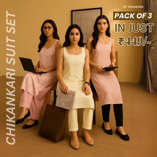 Pack of 3 |Chikankari Suit Sets with Dupatta | Traditional Ethnic Wear for Women | CSC-08