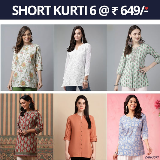 6 Pack Short Kurtis | Perfect For Summer| 3/4 Sleeve | C-108