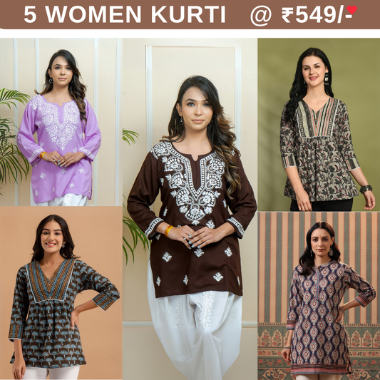 5 Pack Short Kurtis | Perfect For Summer| 3/4 Sleeve | (SK-08)