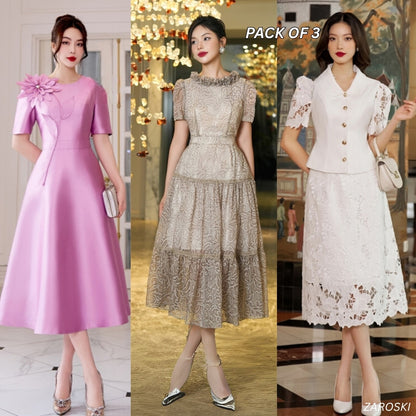 Pack of 3 Fashionable High-Low Hem Western Dress for Evening Celebrations | WD -08