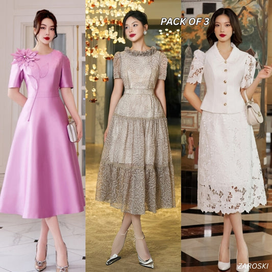 Pack of 3 Fashionable High-Low Hem Western Dress for Evening Celebrations | WD -08