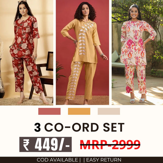 3 Co-ord Set Combo for Women | Stylish & Versatile  | CD-08