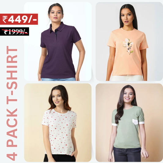 4 Combo Women T-Shirts | Stylish, Comfortable, and Versatile Wardrobe Essentials (TSN-08)