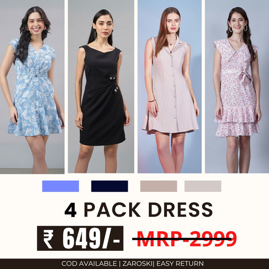 Pack of 4 Women’s Dresses: Chic, Trendy, and Timeless | C-044