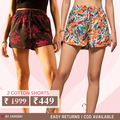 Gorgeous Regular Fit Cotton Shorts for Women | Pack Of 2 | C-019