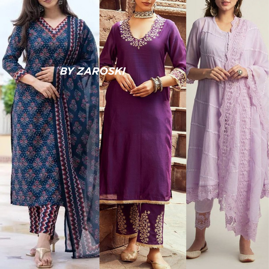 Elegant 3-Piece Women Kurti Set with Dupatta Combo Pack – Stylish, Comfortable & Versatile Ethnic Wear | KS-09