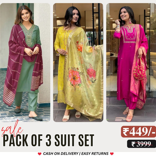 3 Combo Pack | Women’s Suit Set with Dupatta | S-09