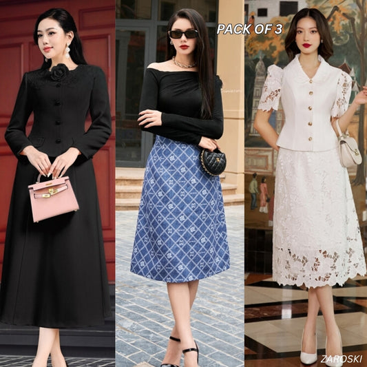 Pack of 3 Fashionable High-Low Hem Western Dress for Evening Celebrations | WD -09