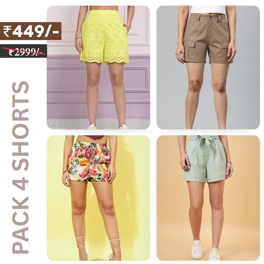 Pack Of 4 | Modern Llifestyles Regular Fit Cotton Shorts for Women | C-099
